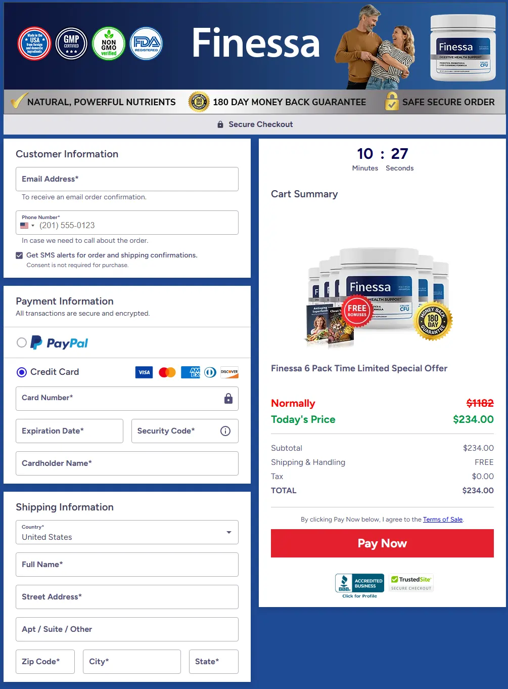 Finessa checkout page